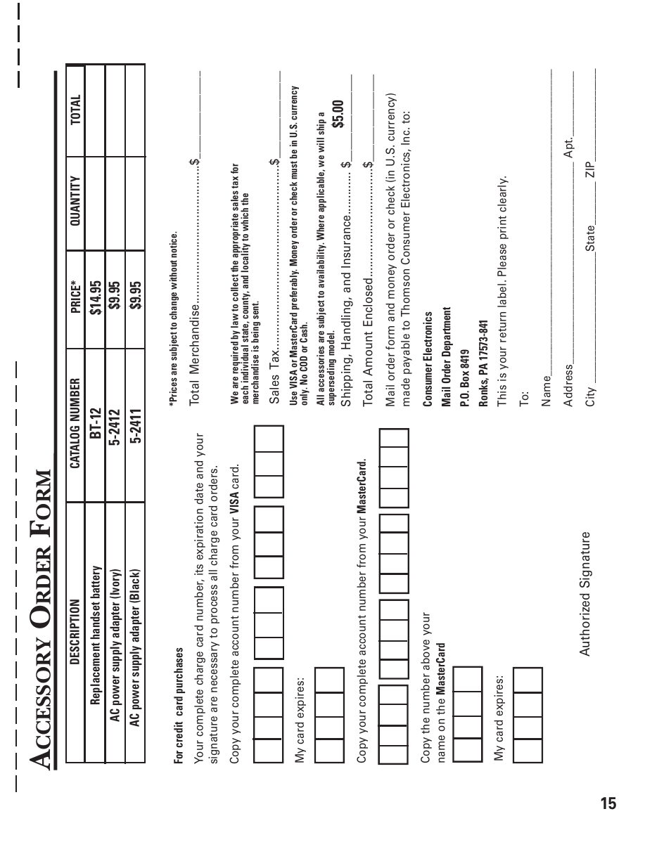 Ccessory, Rder | GE 2-9752 User Manual | Page 17 / 20