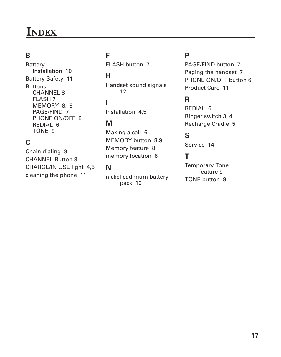 Ndex | GE 2-9752 User Manual | Page 19 / 20