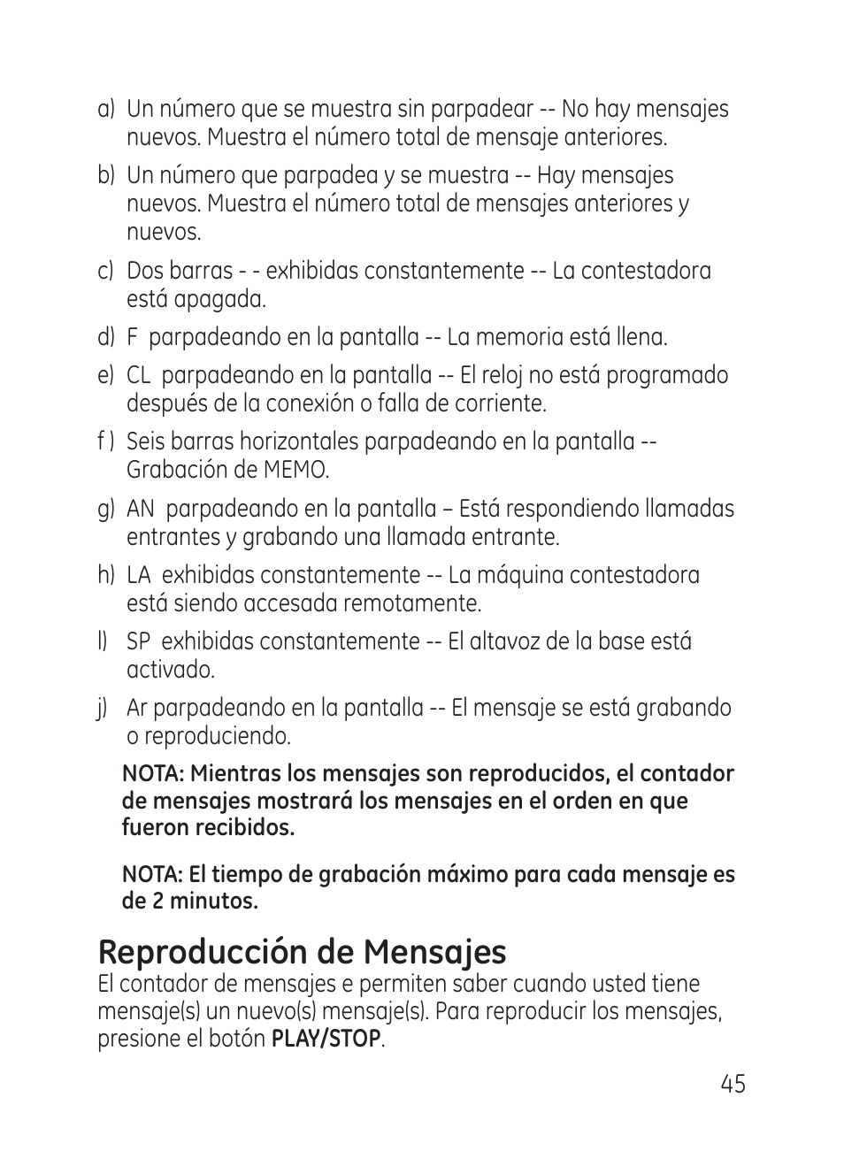 Reproducción de mensajes | GE 27951 User Manual | Page 105 / 120