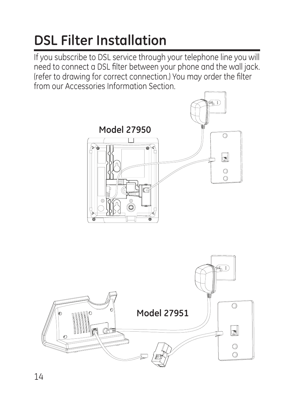 Dsl filter installation | GE 27951 User Manual | Page 14 / 120