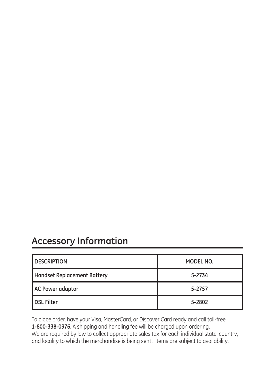 Accessory information | GE 27951 User Manual | Page 57 / 120