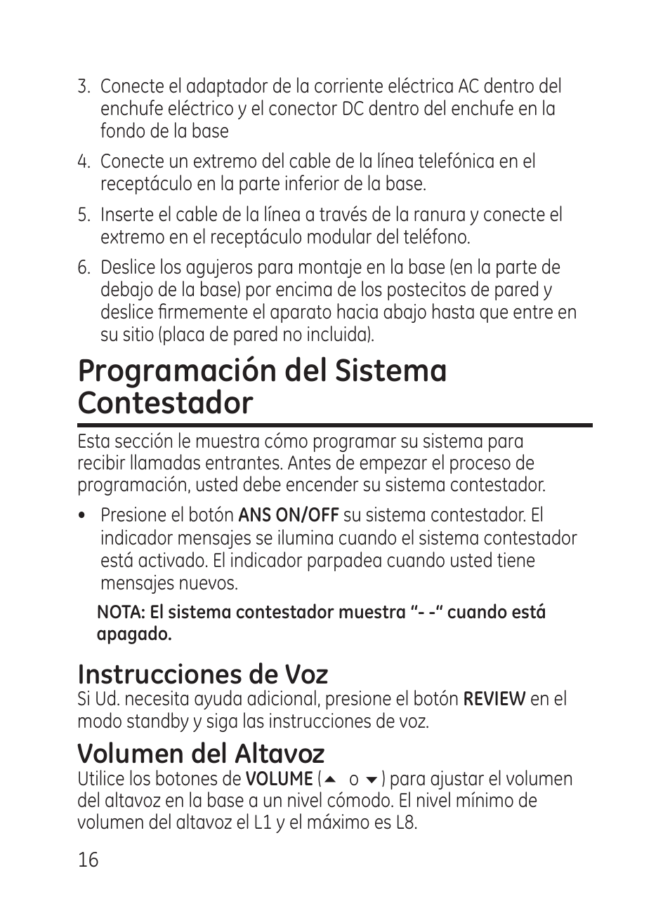 Programación del sistema contestador, Instrucciones de voz, Volumen del altavoz | GE 27951 User Manual | Page 76 / 120