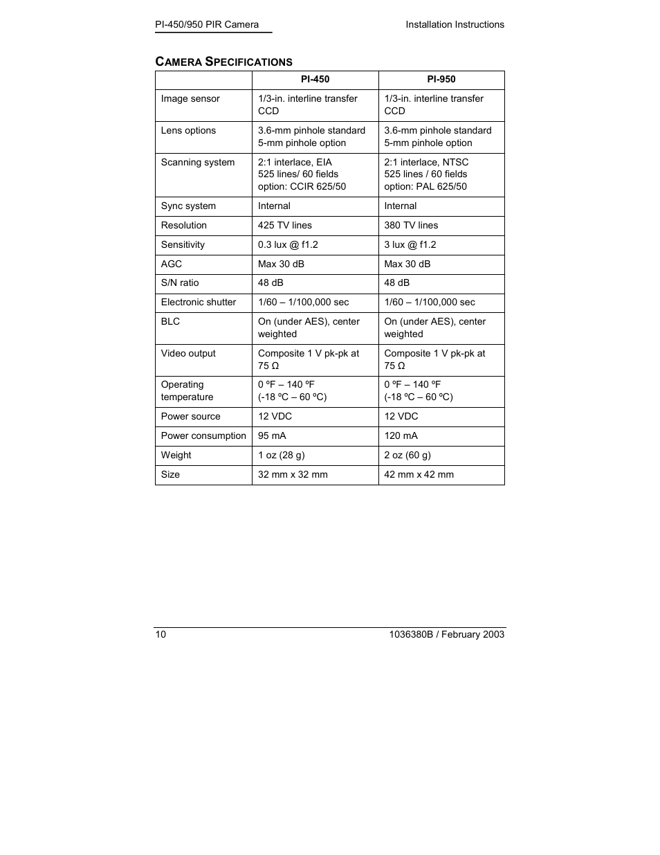 GE PIR Camera PI-450/950 User Manual | Page 10 / 12