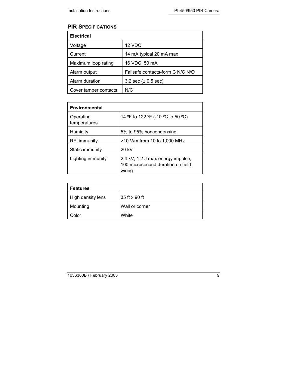 GE PIR Camera PI-450/950 User Manual | Page 9 / 12