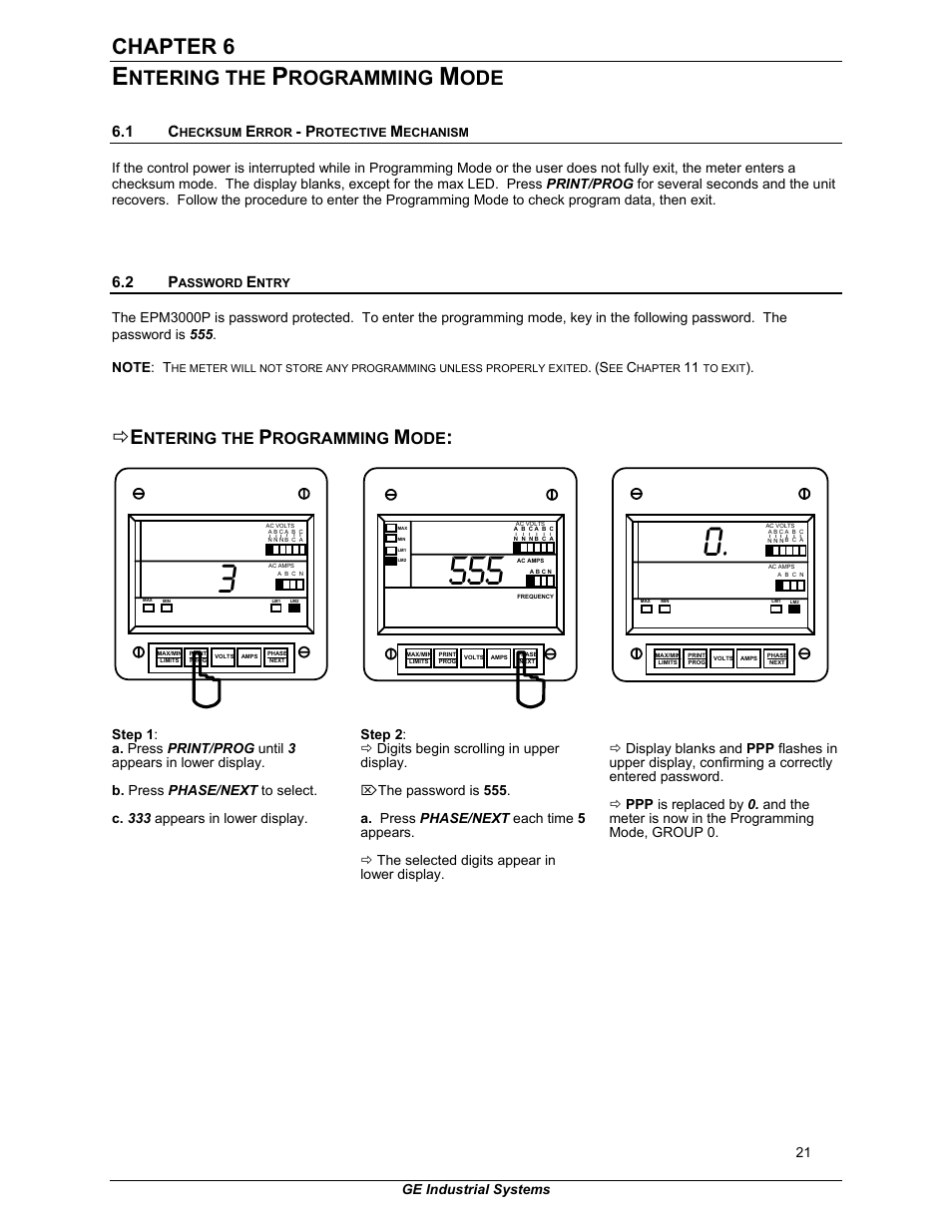 Chapter 6, Ntering the, Rogramming | GE EPM 3000P User Manual | Page 26 / 46