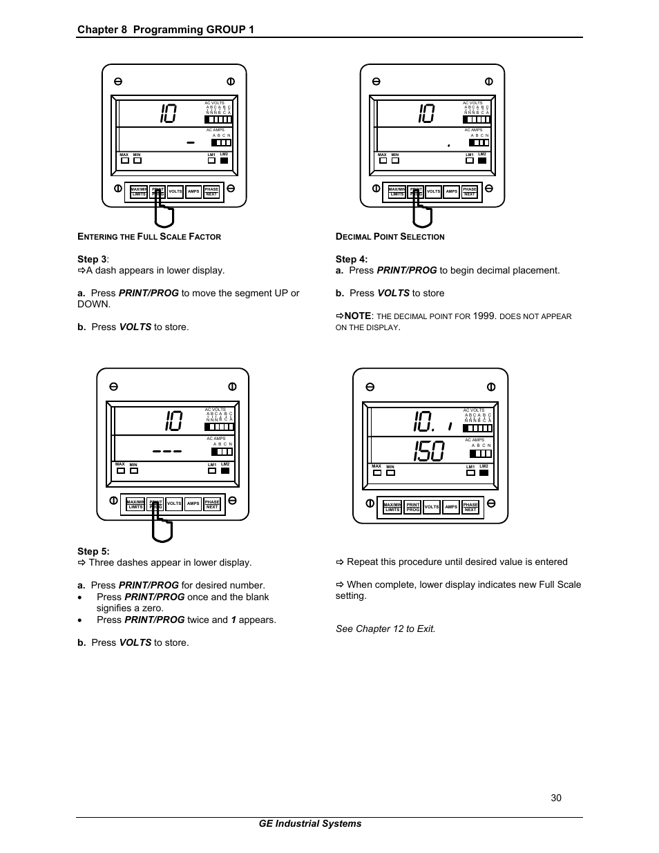 Chapter 8 programming group 1, Ge industrial systems | GE EPM 3000P User Manual | Page 35 / 46