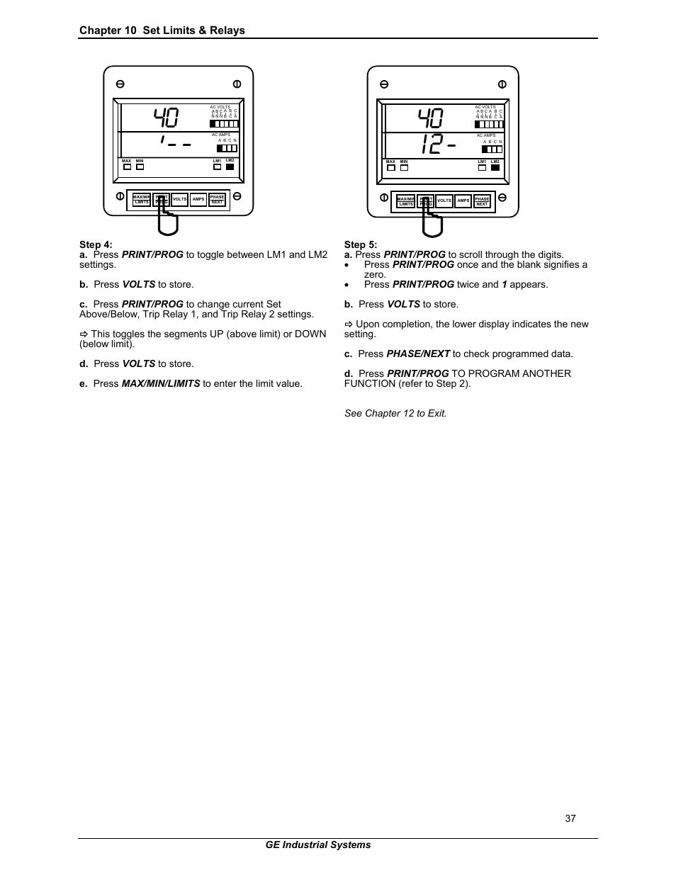 Chapter 10 set limits & relays | GE EPM 3000P User Manual | Page 42 / 46