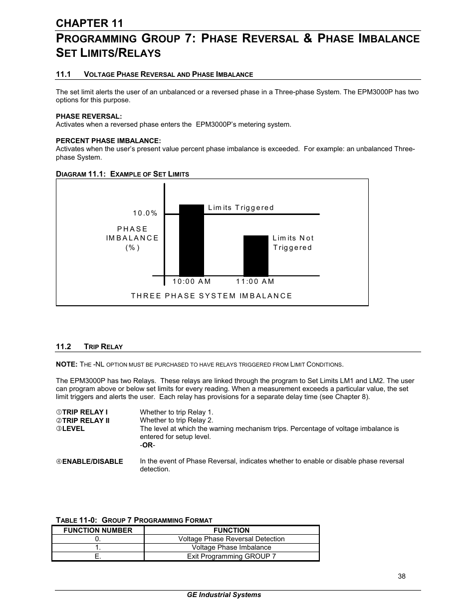 Chapter 11, Rogramming, Roup | Hase, Eversal, Mbalance, Imits, Elays | GE EPM 3000P User Manual | Page 43 / 46