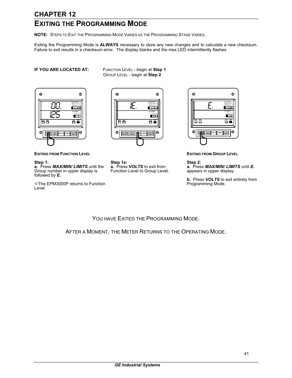 Chapter 12, Xiting the, Rogramming | GE EPM 3000P User Manual | Page 46 / 46