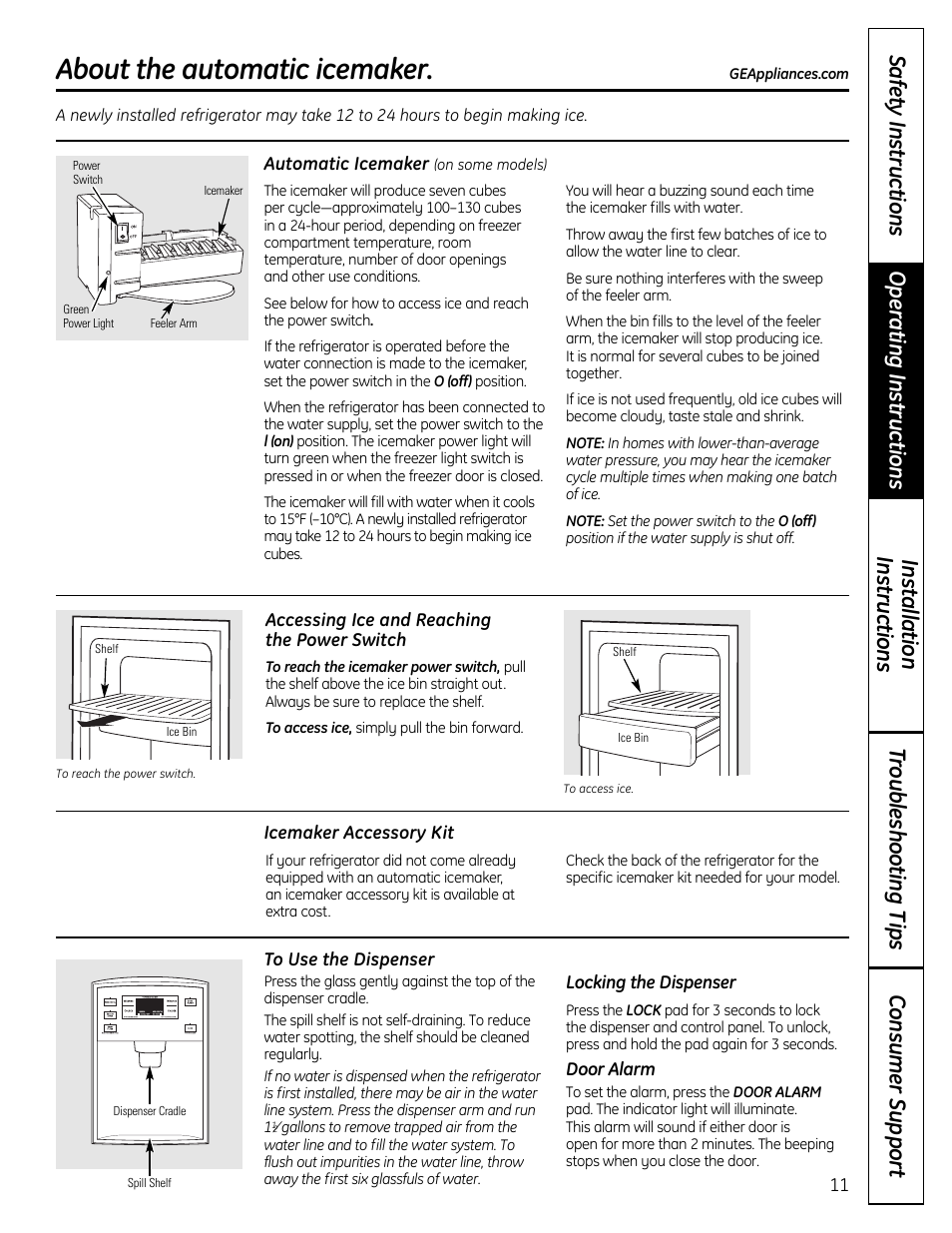 Automatic icemaker, About the automatic icemaker | GE 49-60612 User Manual | Page 11 / 136