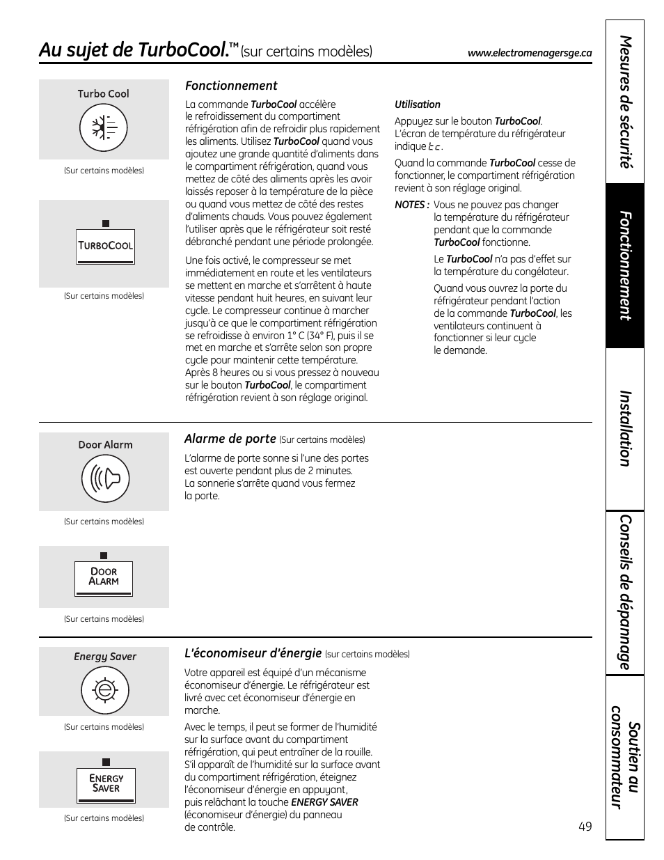 Au sujet de turbocool | GE 49-60612 User Manual | Page 49 / 136