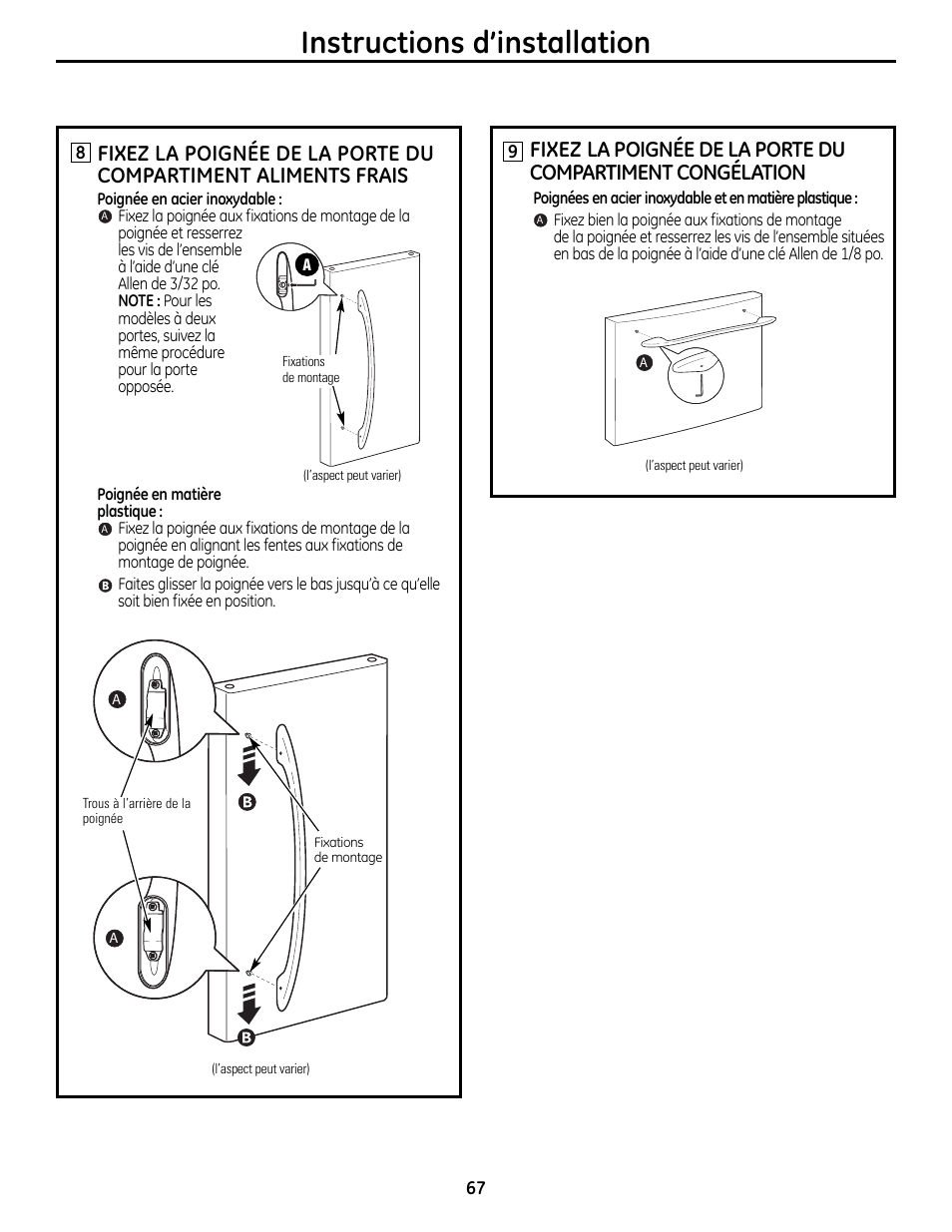 Instructions d’installation | GE 49-60612 User Manual | Page 67 / 136