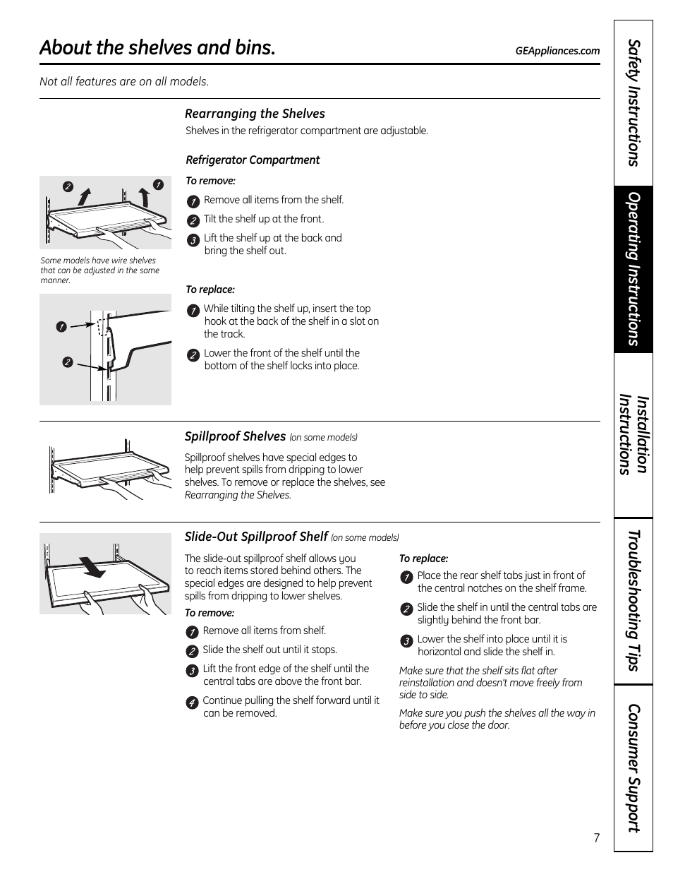 Shelves and bins , 8, About the shelves and bins | GE 49-60612 User Manual | Page 7 / 136