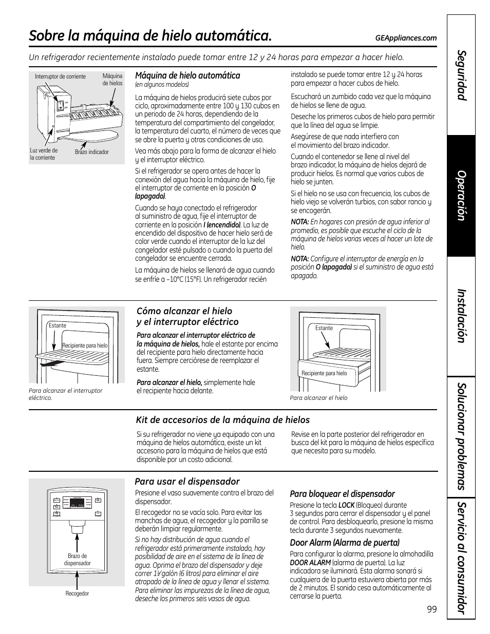 Máquina de hielo automática, Sobre la máquina de hielo automática | GE 49-60612 User Manual | Page 99 / 136