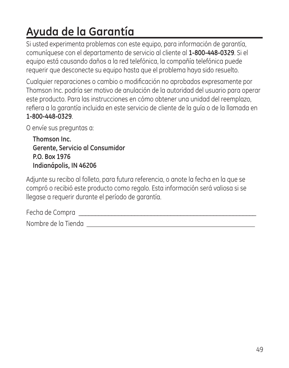 Ayuda de la garantía | GE 28300 User Manual | Page 103 / 108