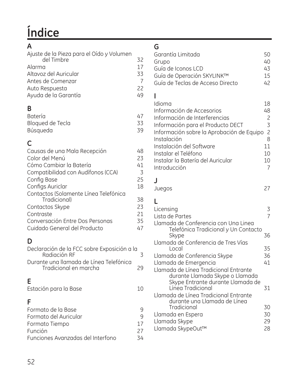 Índice | GE 28300 User Manual | Page 106 / 108