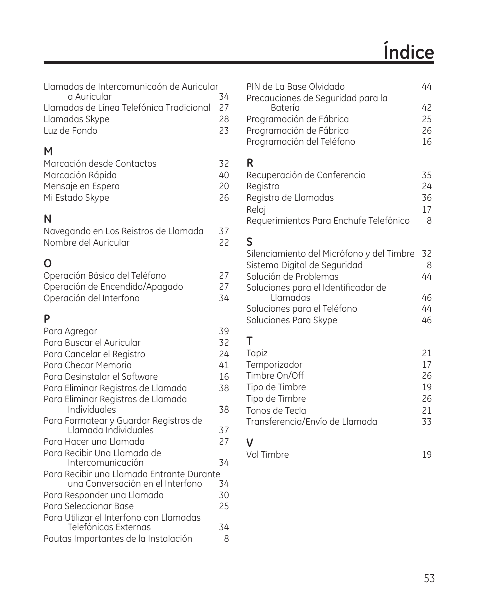 Índice | GE 28300 User Manual | Page 107 / 108