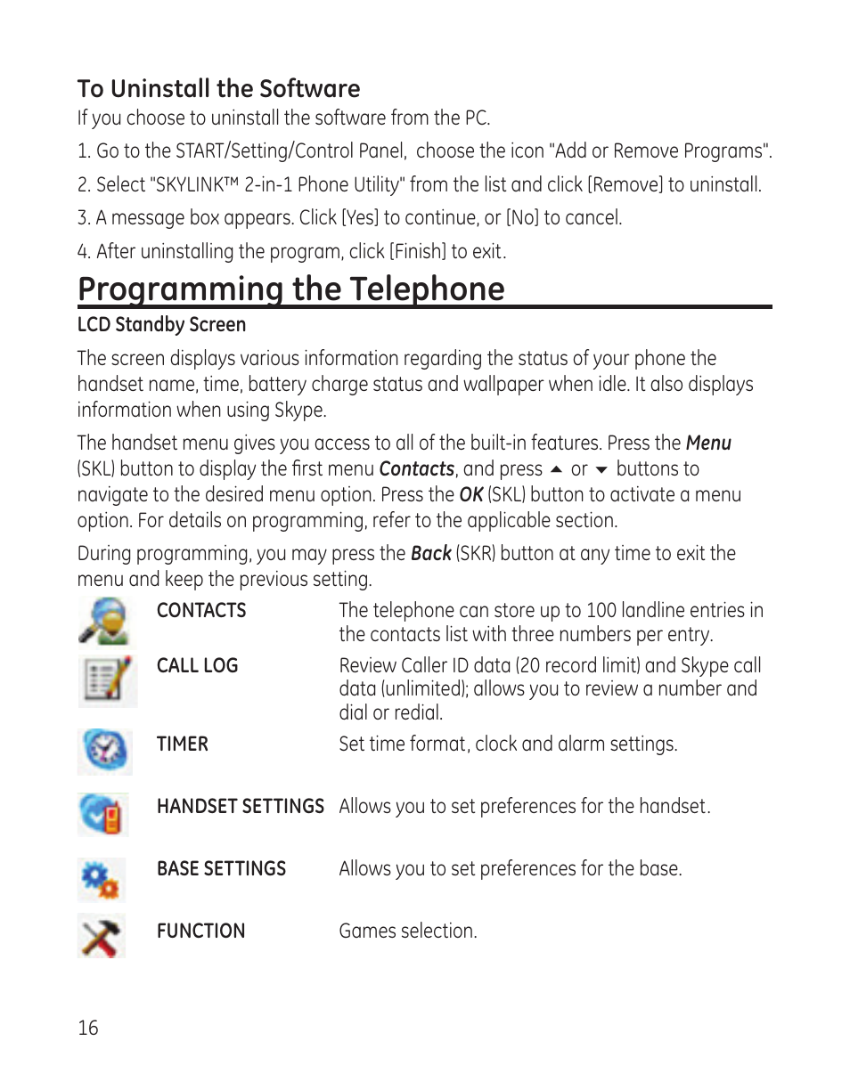 Programming the telephone | GE 28300 User Manual | Page 16 / 108