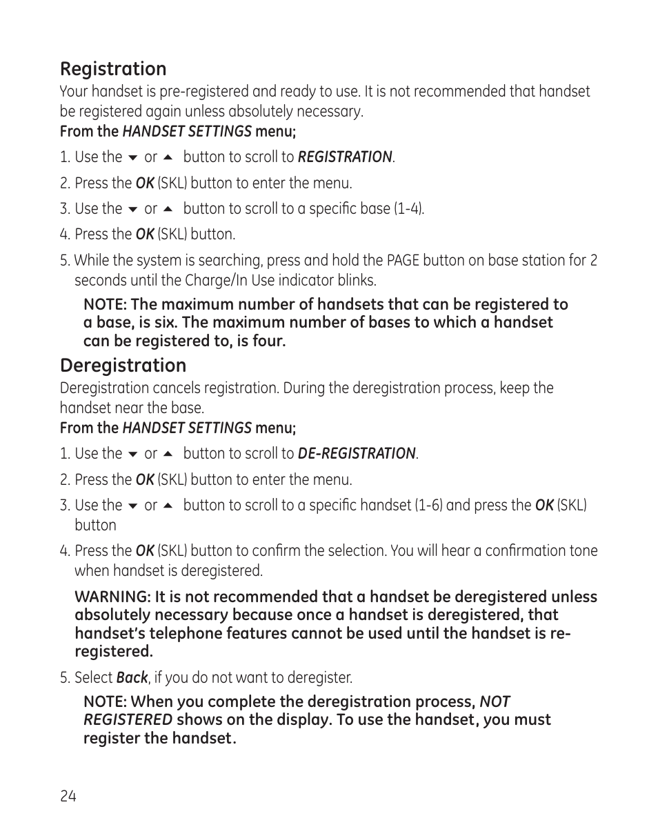 Registration, Deregistration | GE 28300 User Manual | Page 24 / 108