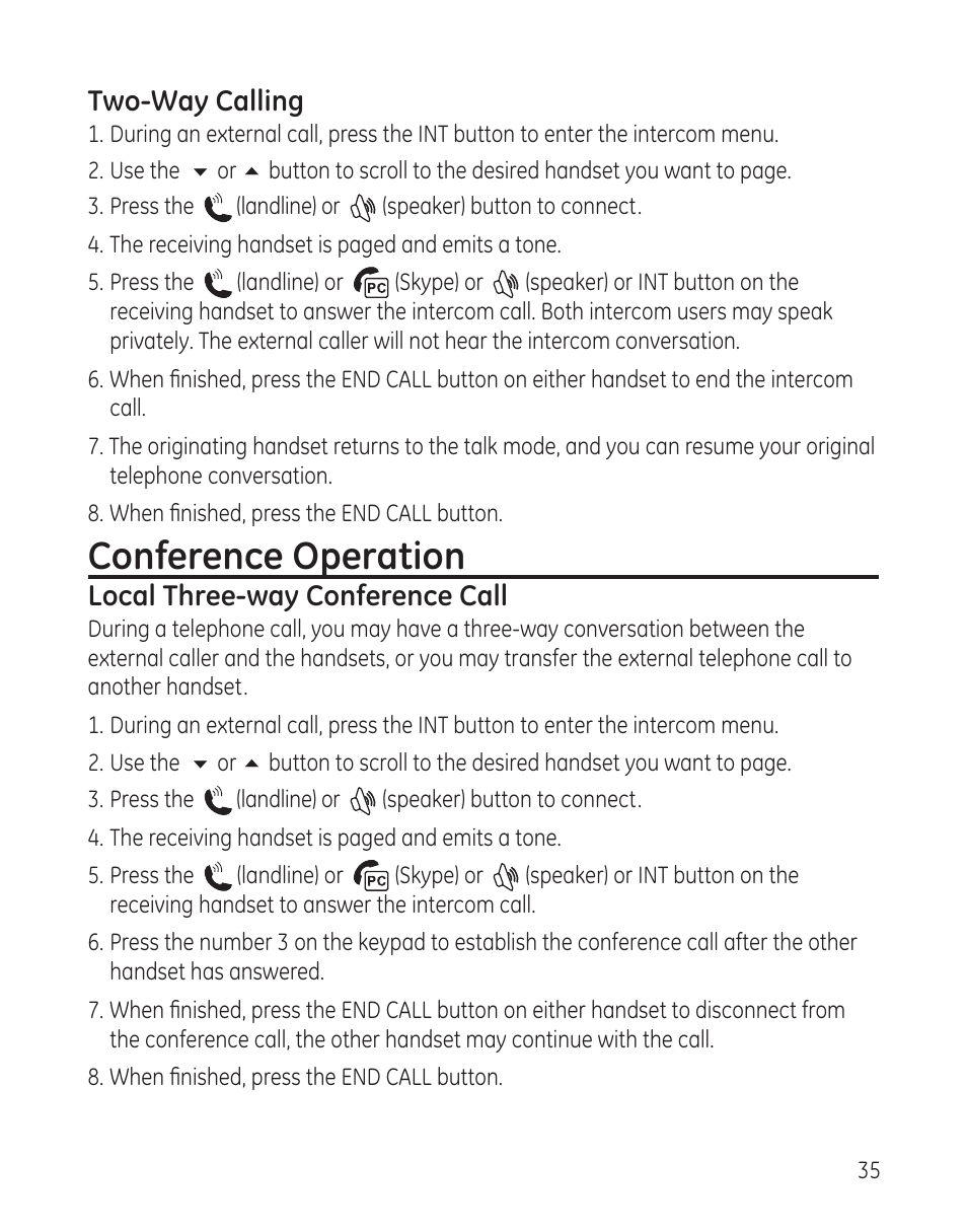 Conference operation | GE 28300 User Manual | Page 35 / 108