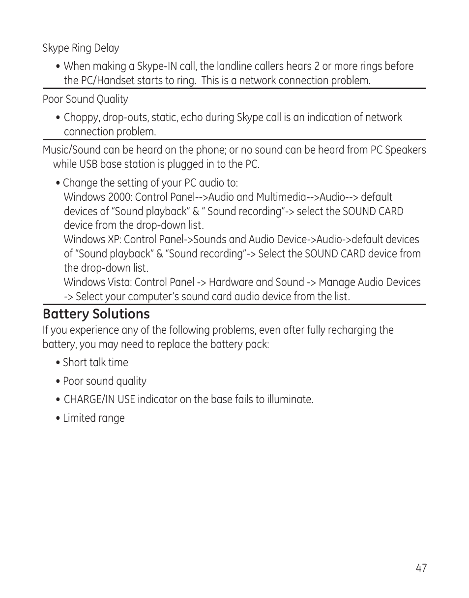 Battery solutions | GE 28300 User Manual | Page 47 / 108