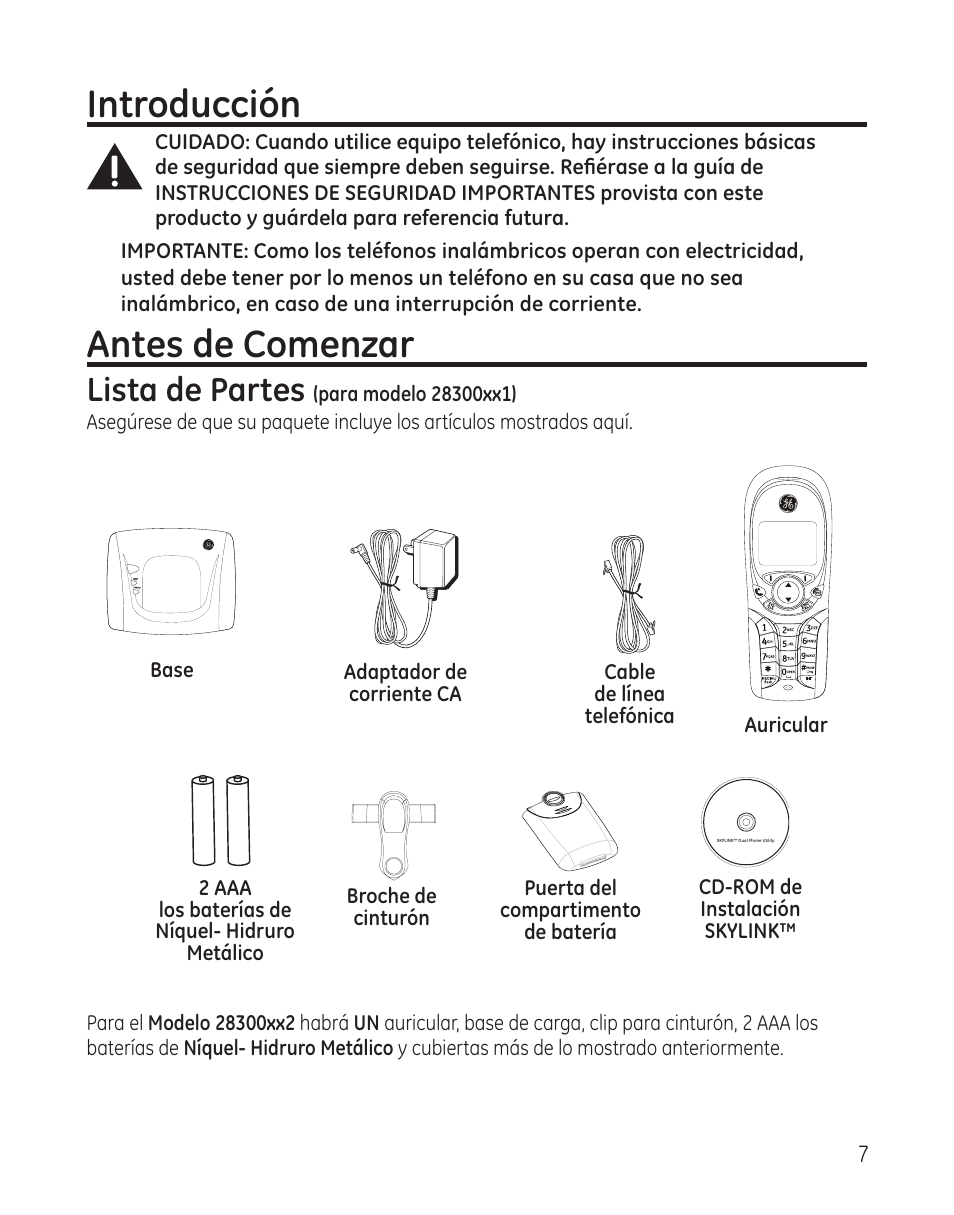 Introducción, Antes de comenzar, Lista de partes | GE 28300 User Manual | Page 61 / 108