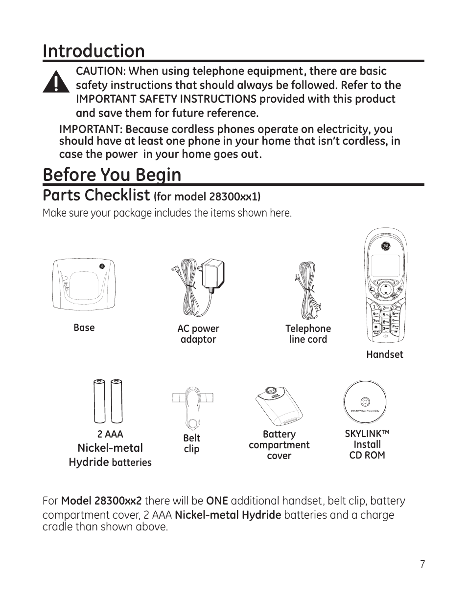 Introduction, Before you begin, Parts checklist | GE 28300 User Manual | Page 7 / 108