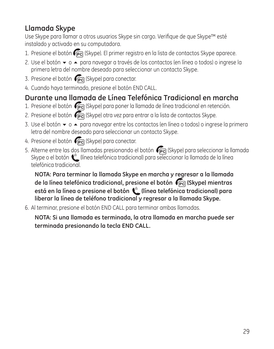 Llamada skype | GE 28300 User Manual | Page 83 / 108