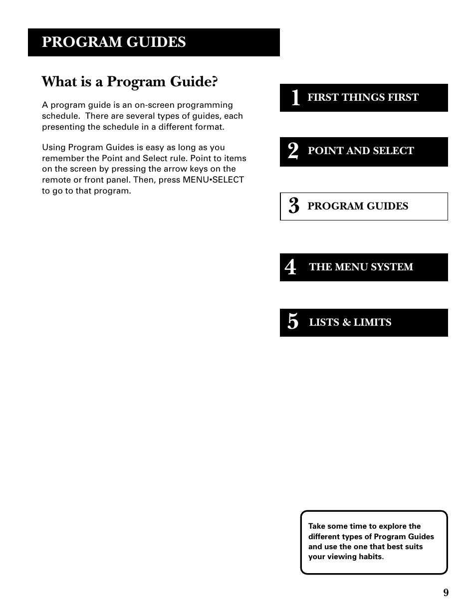 Program guides | GE GRD33G3A User Manual | Page 11 / 68