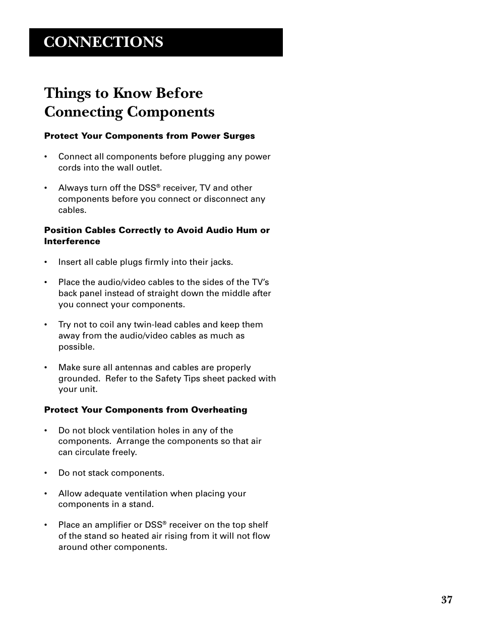 Connections, Things to know before connecting components | GE GRD33G3A User Manual | Page 39 / 68