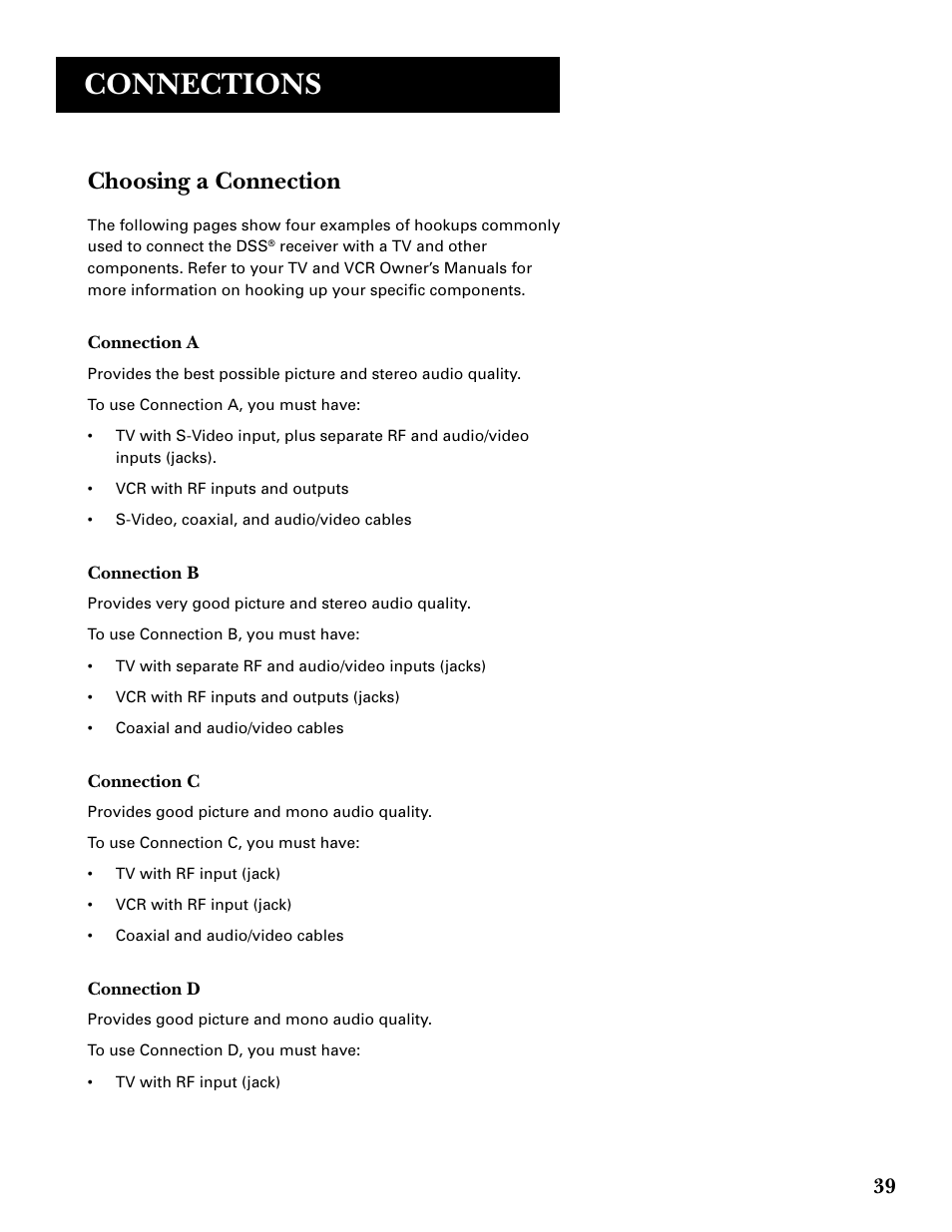Choosing a connection, Connections | GE GRD33G3A User Manual | Page 41 / 68