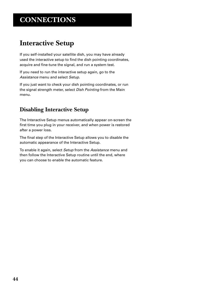 Interactive setup, Disabling interactive setup, Connections | GE GRD33G3A User Manual | Page 46 / 68
