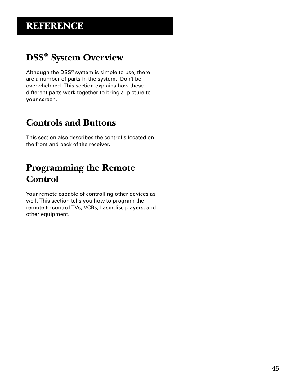Reference, System overview, Controls and buttons | Programming the remote control | GE GRD33G3A User Manual | Page 47 / 68