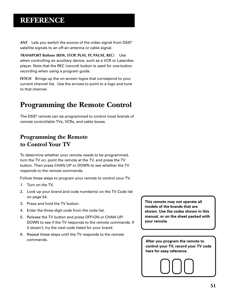 Programming the remote to control your tv, Reference, Programming the remote control | GE GRD33G3A User Manual | Page 53 / 68