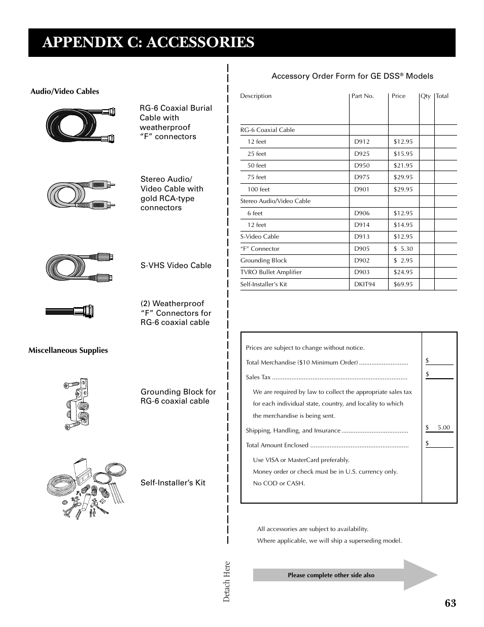 Appendix c: accessories, Detach here | GE GRD33G3A User Manual | Page 65 / 68