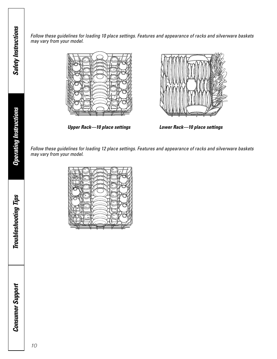 Loading place settings | GE EDW3000G User Manual | Page 10 / 16
