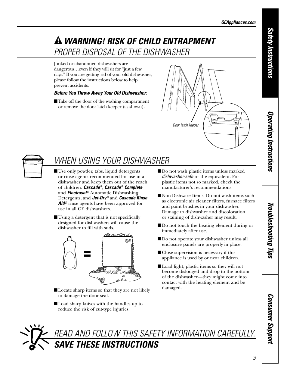 Proper disposal of the dishwasher | GE EDW3000G User Manual | Page 3 / 16