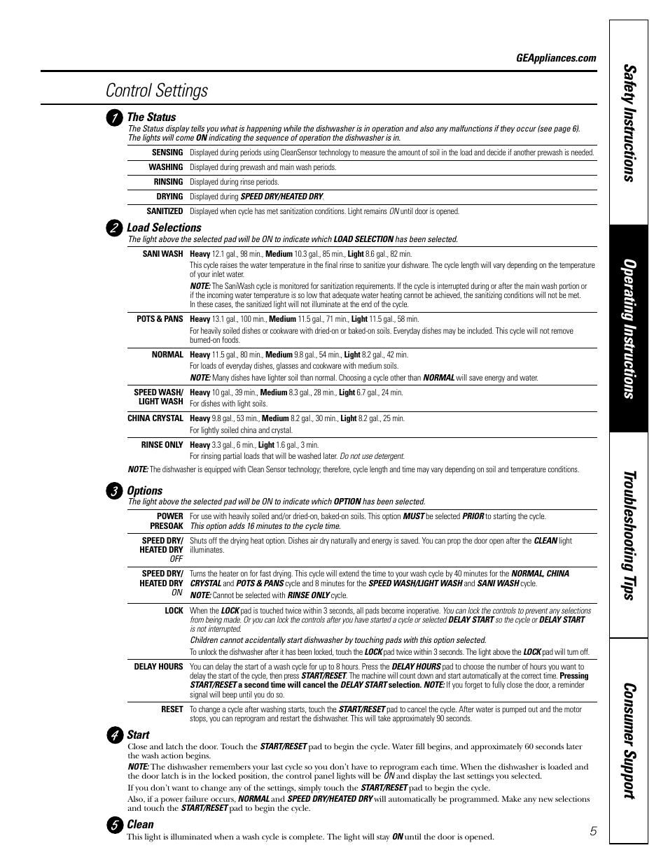 Control settings | GE EDW3000G User Manual | Page 5 / 16