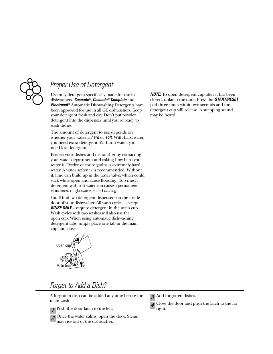 Forget to add a dish, Proper use of detergent | GE EDW3000G User Manual | Page 7 / 16