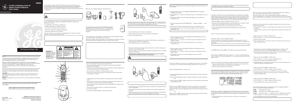 GE 25830 User Manual | 2 pages