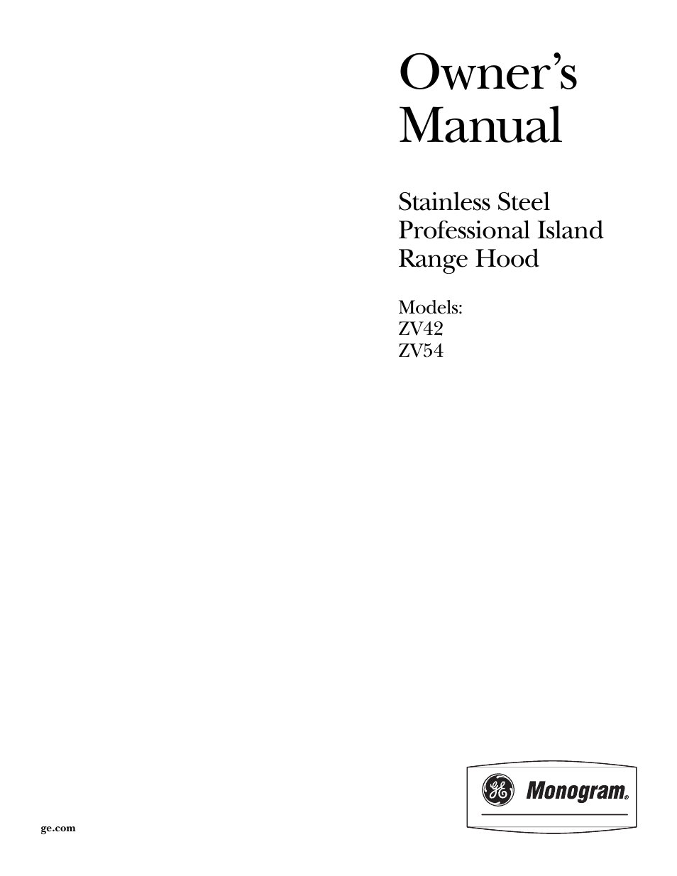 GE ZV54 User Manual | 12 pages