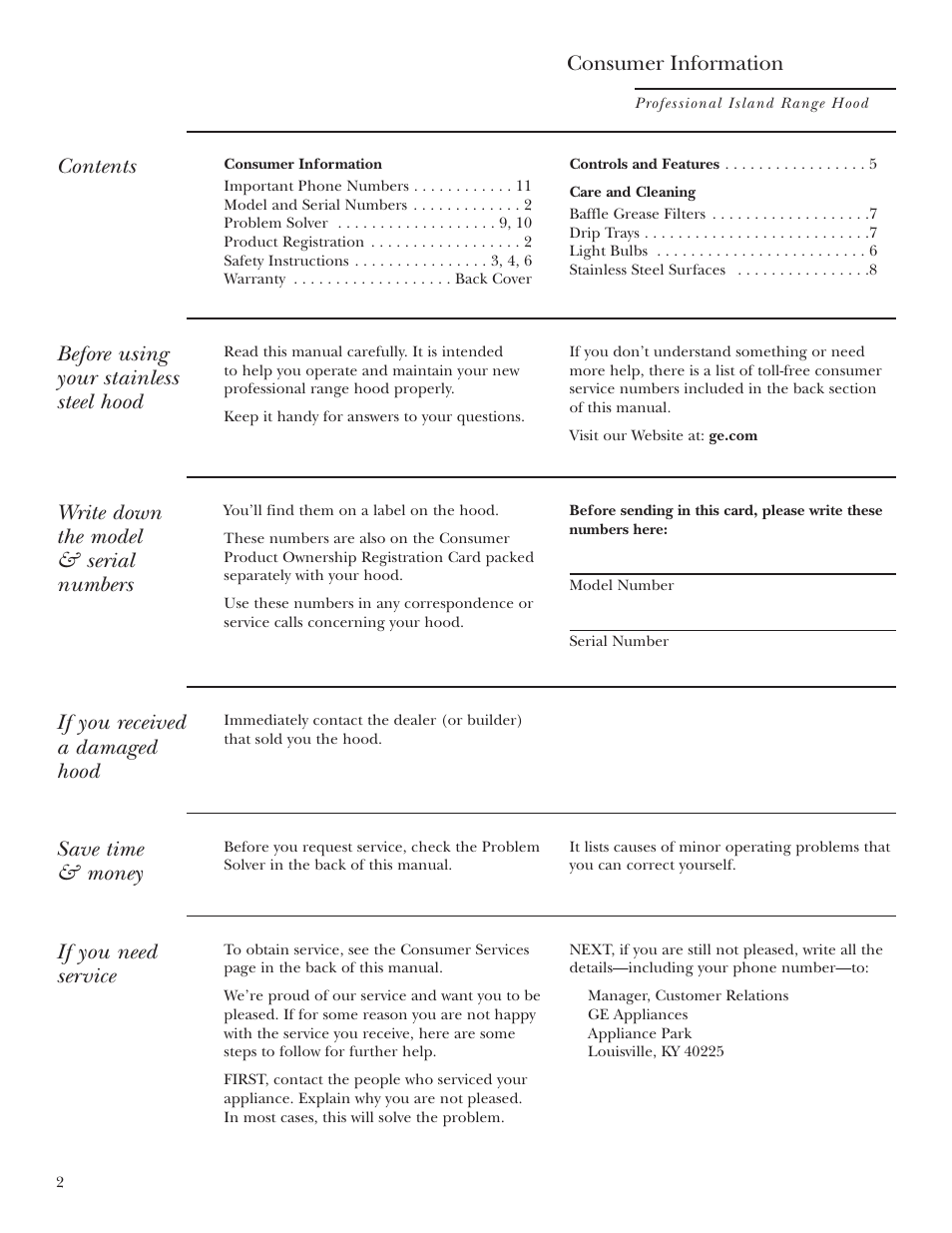 GE ZV54 User Manual | Page 2 / 12