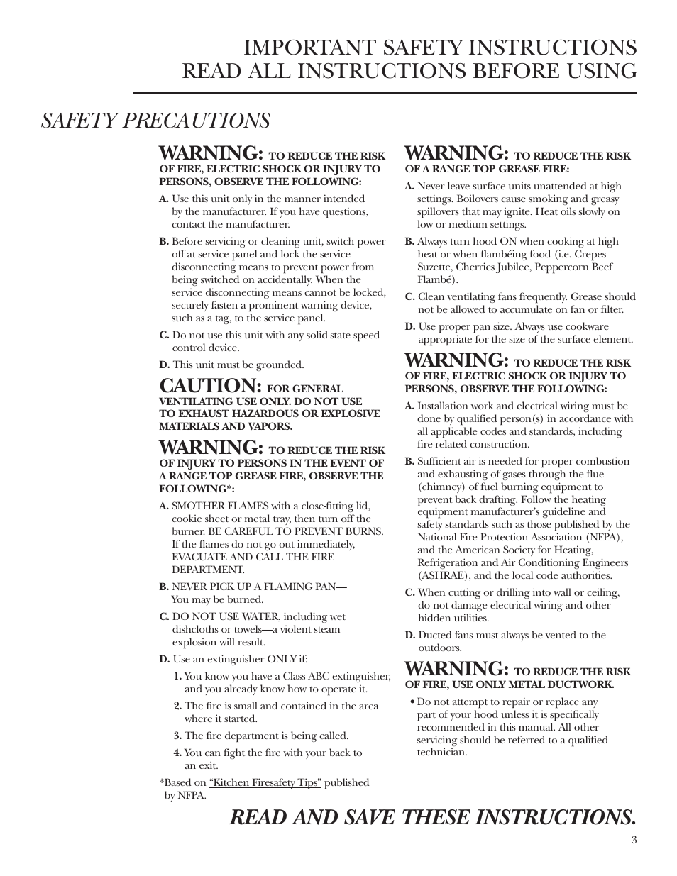Safety instructions, Safety instructions , 4, 6, Warning | Caution | GE ZV54 User Manual | Page 3 / 12