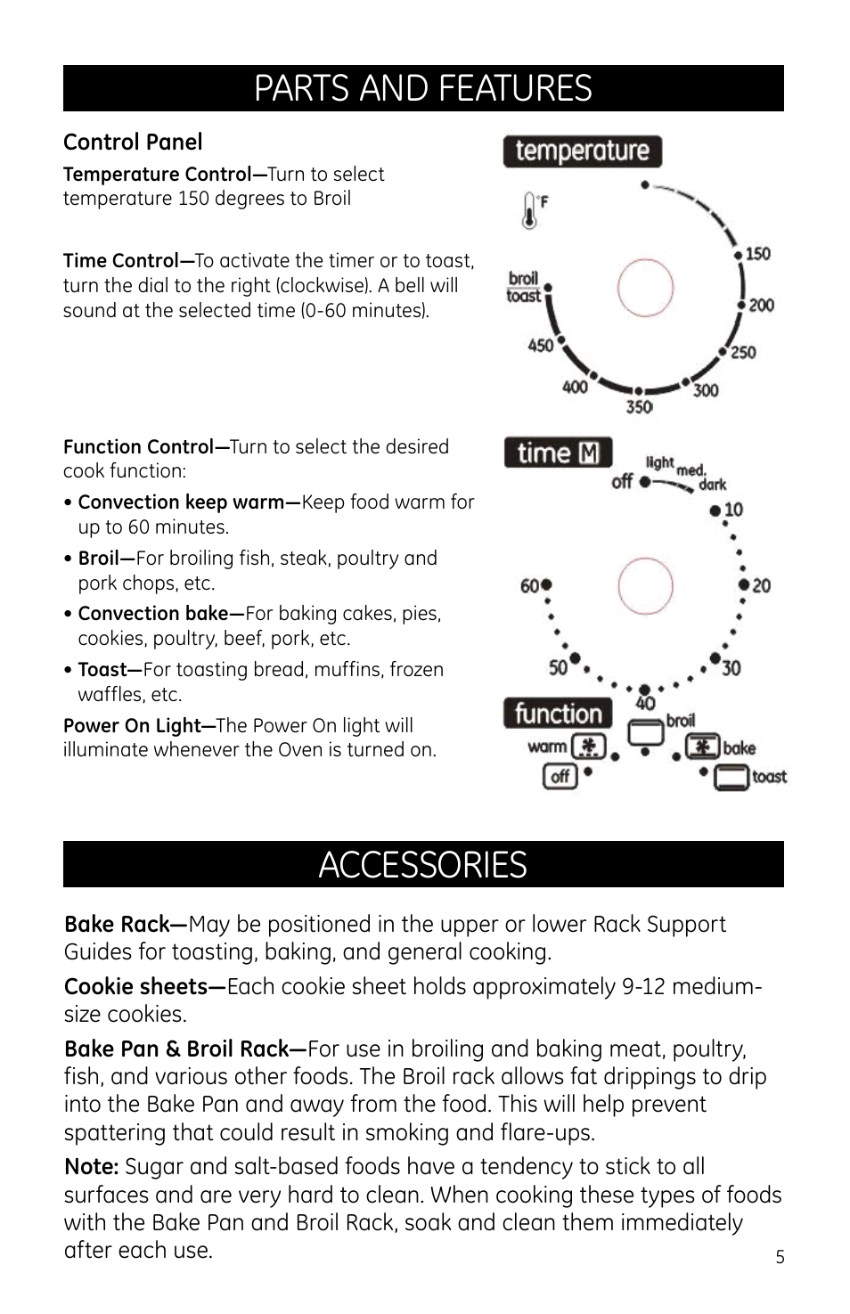 Parts and features, Accessories | GE 681131691406 User Manual | Page 5 / 8