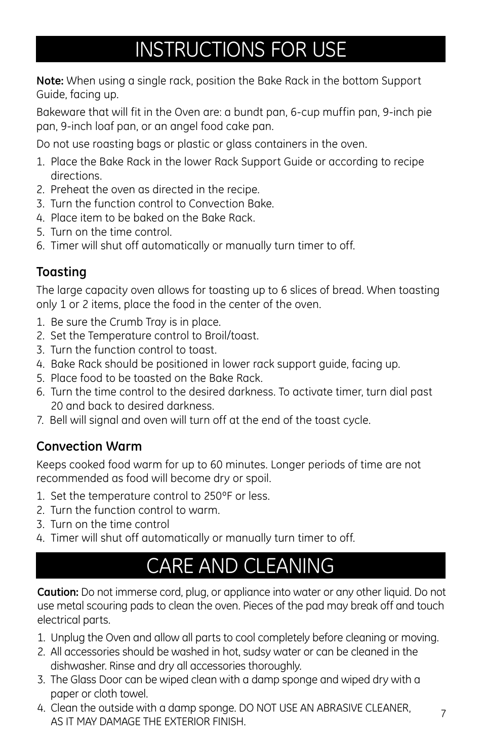 Instructions for use, Care and cleaning | GE 681131691406 User Manual | Page 7 / 8