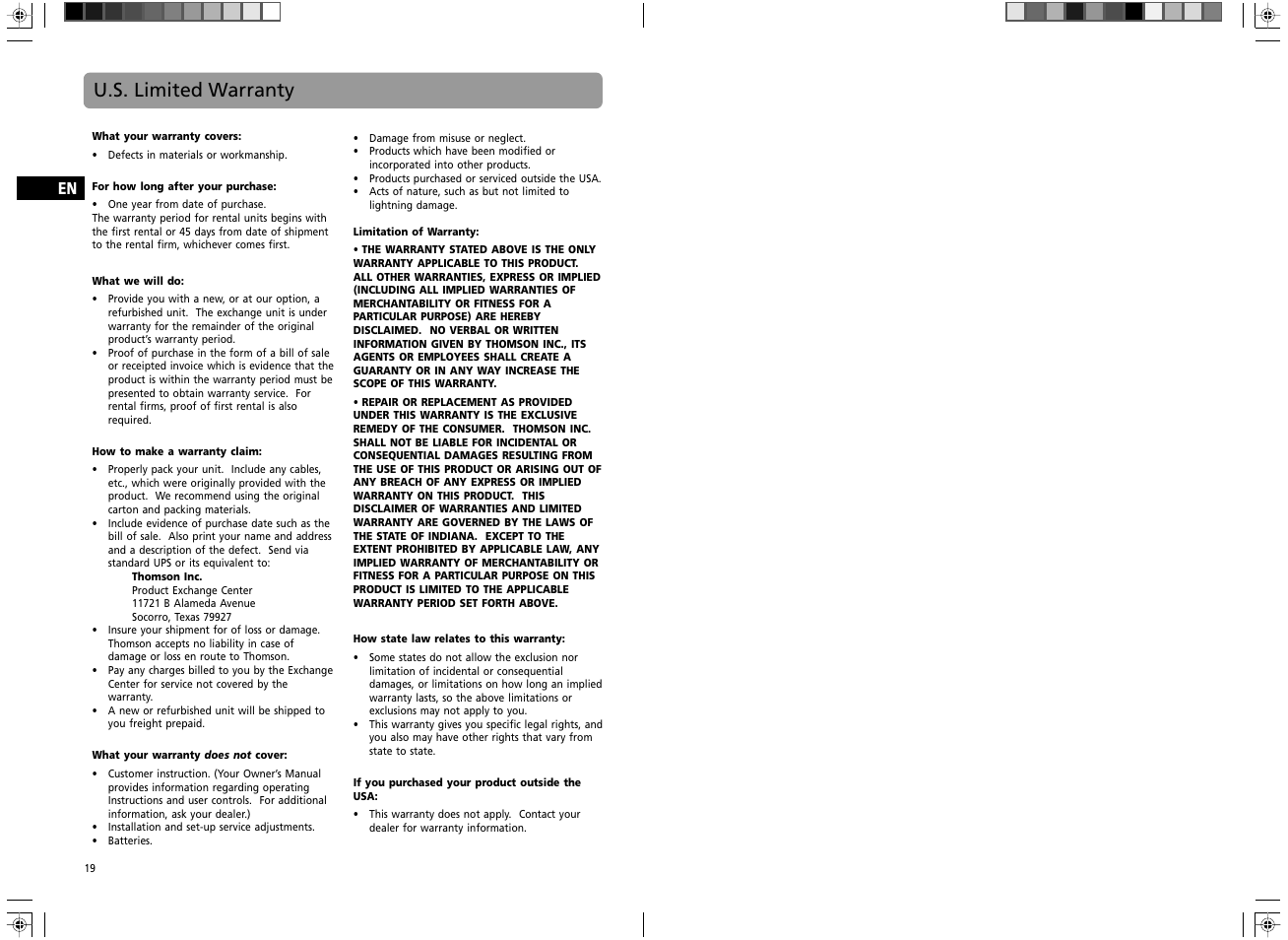 U.s. limited warranty | GE Spacemaker 7-5400 User Manual | Page 12 / 12