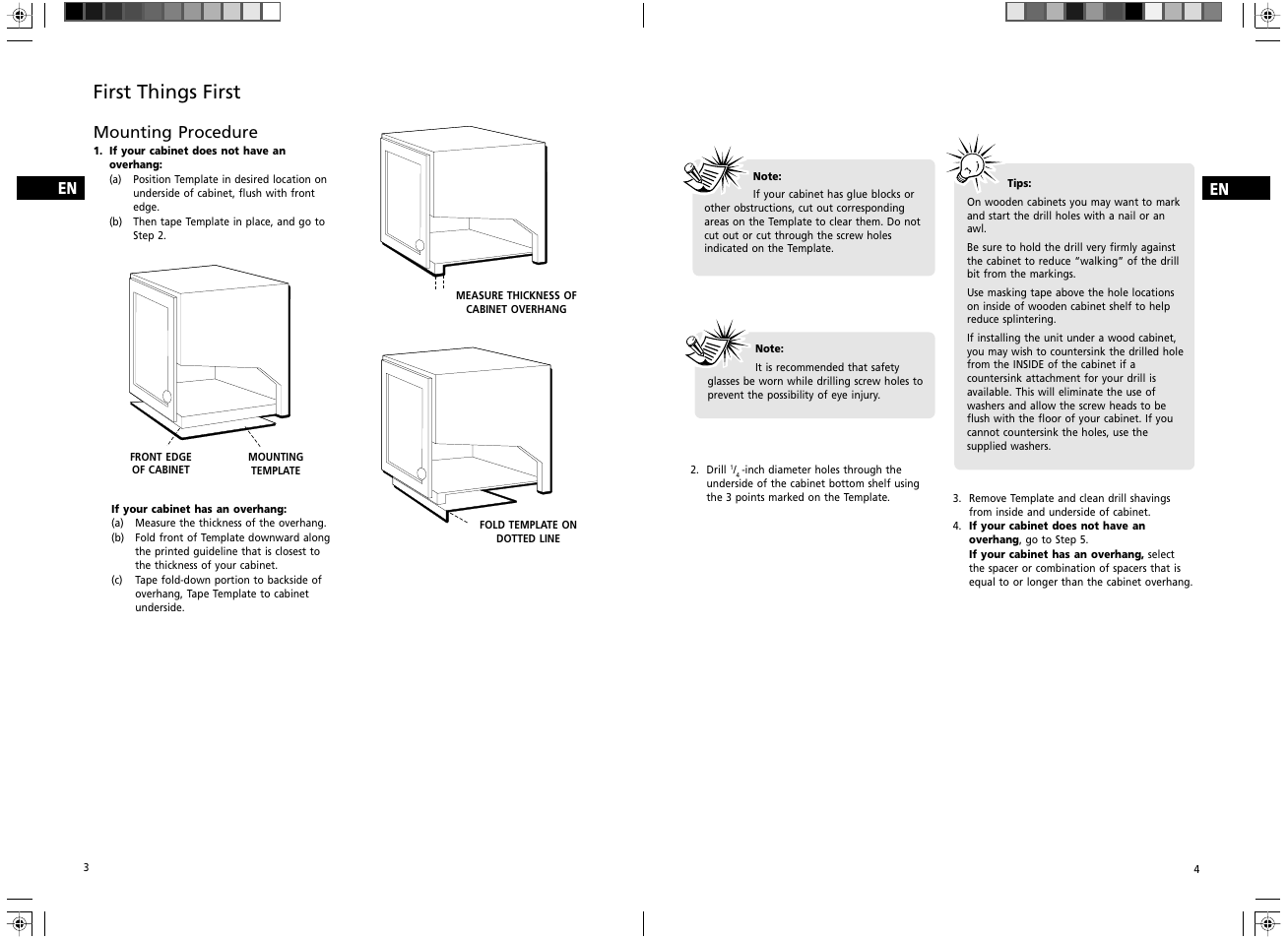 First things first, Mounting procedure | GE Spacemaker 7-5400 User Manual | Page 4 / 12