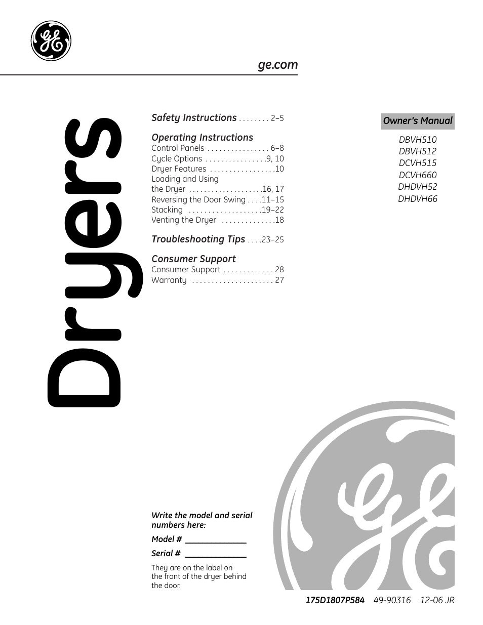 GE DBVH510 User Manual | 56 pages