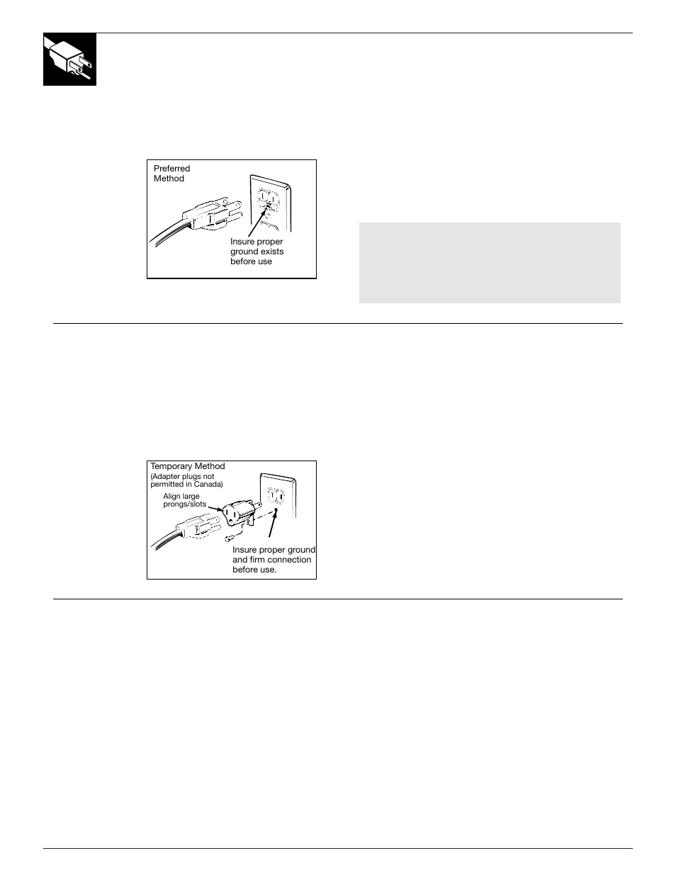Grounding, Adapter plug, Electrical requirements | Extension cords, 6installation requirements | GE 162D3904P005 User Manual | Page 6 / 12