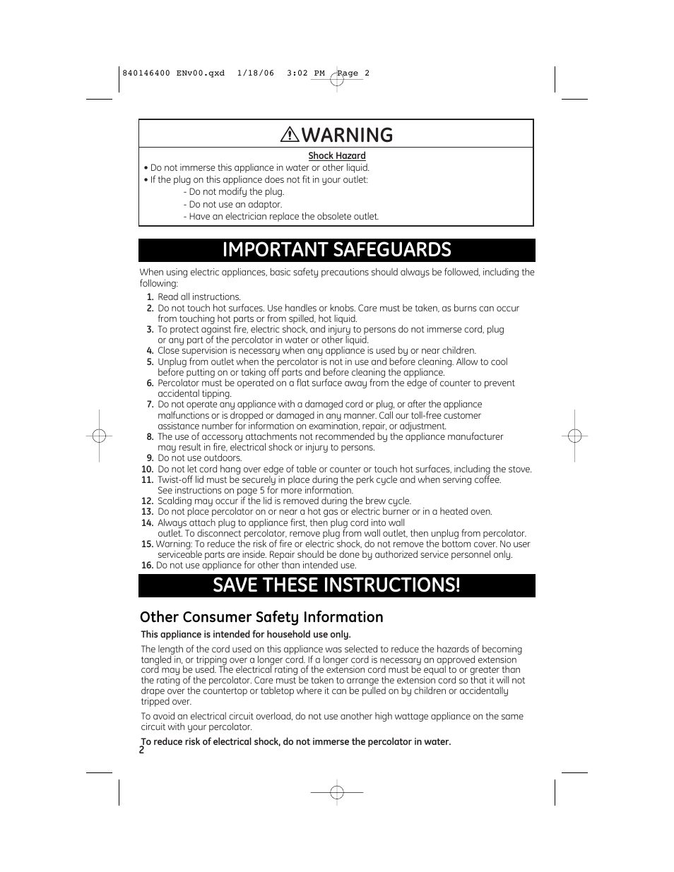 Other consumer safety information | GE 106856 User Manual | Page 2 / 6